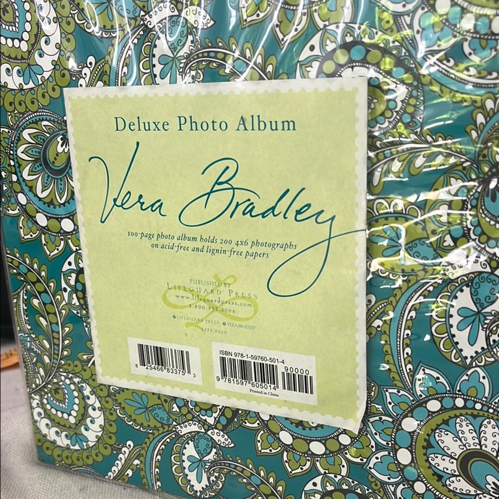 Very Bradley photo Album- Green Teal Paisley with White Bow NEW - Picture 3 of 7